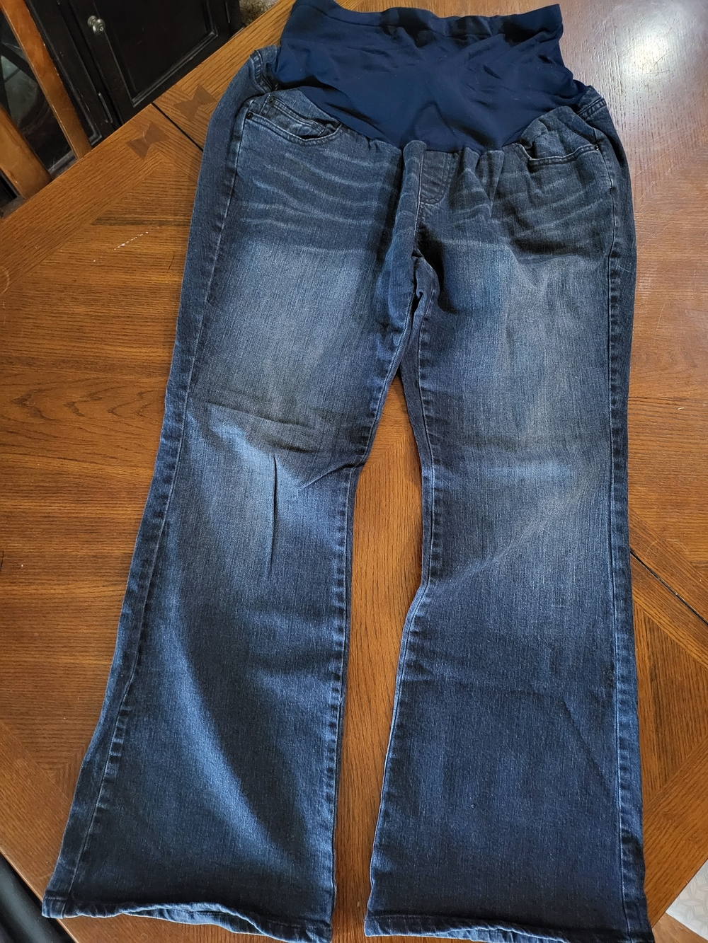American Star Original Maternity Jeans 1X Dark Wash Bootcut Rhinestone Pockets